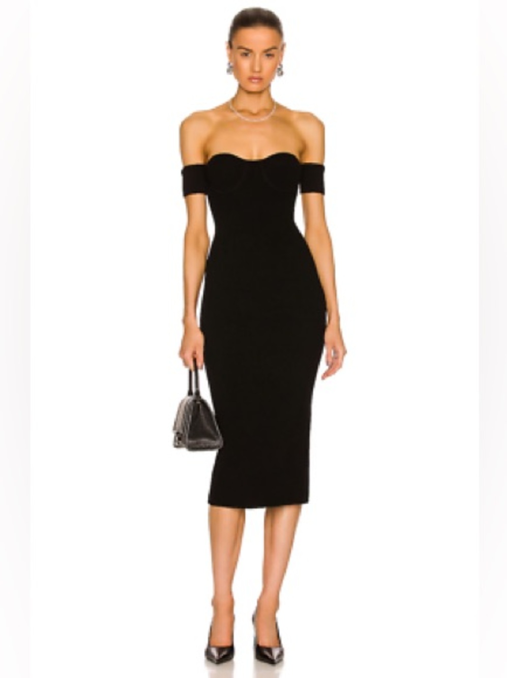 NWT HELMUT LANG Pinched Contour Midi Dress Black Ribbed Size XS